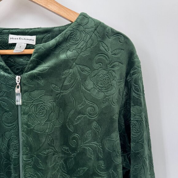 Miss Elaine Full Zip Gown Robe Womens Small Green Fleece Polyester Pockets - Picture 5 of 9
